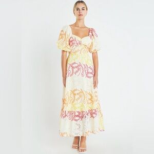 ENGLISH FACTORY WOMEN’S COTTON EYELET PUFF-SLEEVE MAXI DRESS